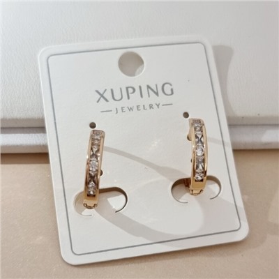 Серьги колечки коллекция "Xuping" покрытие позолота, вствака: фианиты, цвет: прозрачный, арт.101.332