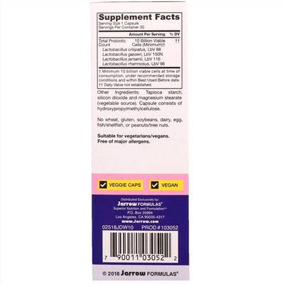 Jarrow Formulas, Jarro-Dophilus, вагинальный пробиотик, для женщин, 10 млрд КОЕ, 30 капсул