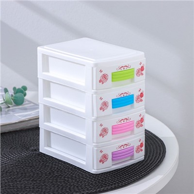 Мини - комод для мелочей 4 секции «Рози», пластик, 13×9×15 см, белый