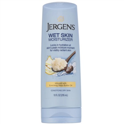 Jergens, Увлажняющее средство Wet Skin Moisturizer для нанесения на влажную кожу, с маслом ши, 295 мл