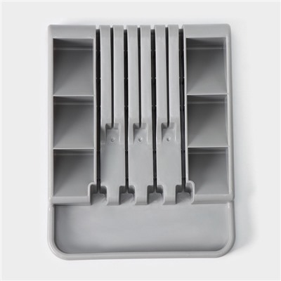 Лоток для столовых приборов с подставкой для ножей Доляна, 11 секций, 30×23.5×5 см, пластик, серый