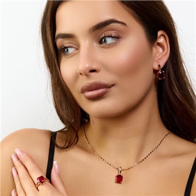 Комплект ювелирной бижутерии коллекция "Дубай" серьги, кулон и кольцо 19 р, покрытие позолота, вставка: стекло, цвет: рубиновый, арт.414.316-19
