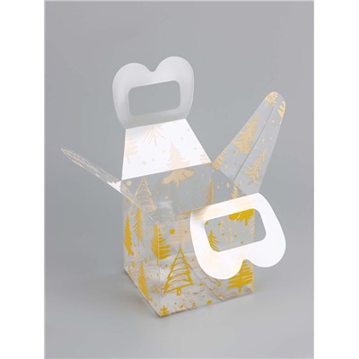 Коробка подарочная новогодняя складная ПВХ «Ёлочки» 11×11×11 см