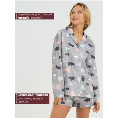 Пижама (рубашка, шорты) женская KAFTAN «Елки», размер 48-50