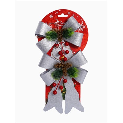 Ёлочные игрушки 2 шт. «Зимнее волшебство. Бант элит» пластик, 12×14 см, серебро