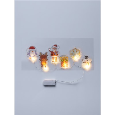 Светодиодная наклейка на окна «Новогодние друзья», 0.5 м, 6 LED, от батареек CR2032×2, свечение тёплое белое