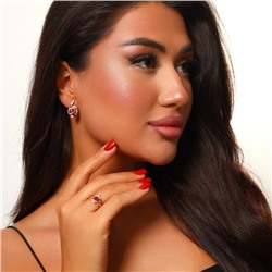 Комплект ювелирной бижутерии Дубайское золото, покрытие: позолота, серьги и кольцо 17 р, вставка: фианит, цвет: малиновый, арт.314.014-17