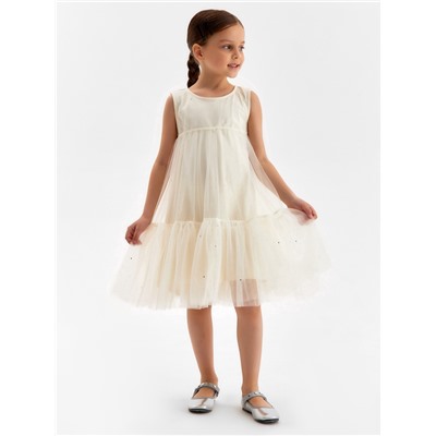 Платье нарядное для девочки MINAKU: PartyDress, рост 116-122 см, цвет молочный