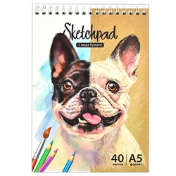 Скетчпад 40л, А5 "Бульдог" 148х210 мм, крафт-бумага 80 г/м², гребень по короткой стороне