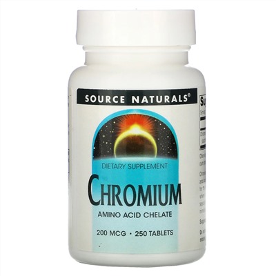 Source Naturals, хром, 200 мкг, 250 таблеток