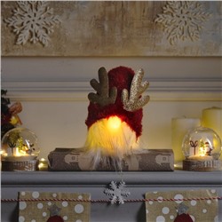 Светодиодная фигура «Гном красный» 12×19×12 см, текстиль, батарейки AG10×3 (в комплекте), свечение тёплое белое