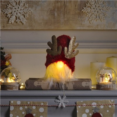 Светодиодная фигура «Гном красный» 12×19×12 см, текстиль, батарейки AG10×3 (в комплекте), свечение тёплое белое