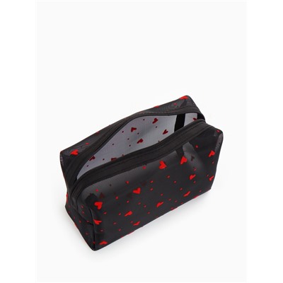 Косметичка женская HEARTS, с рисунком, сетка, на молнии, чёрная