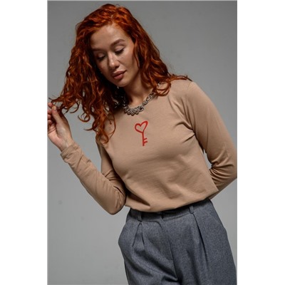 8529/1 футболка с дл.рукавом (Бежевый_ключик)