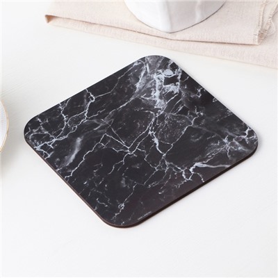 Подставка под горячее квадратная Дорого внимание «Черный мрамор», 15×15 см