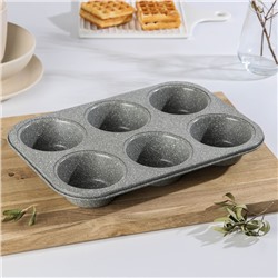 Форма для выпечки «Элин Мрамор. Кекс», 31.5×21.5×3.7 см, 6 ячеек, антипригарное покрытие, цвет серый