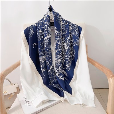 Платок шелковый на голову и шею весенний, мультицвет