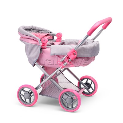 Коляска-люлька для кукол, металлическая, с корзиной, цвет серо-розовый
