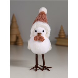 Фигурка «Белая птичка в колпаке и бабочке на веточке ели», 5.3×9.5×14 см