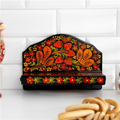 Набор кухонных принадлежностей «Земляничка», 6 предметов: 2 доски, 3 банки, подставка, дерево, хохлома