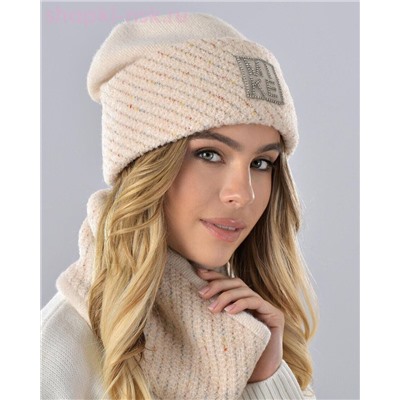 Мохер мульти отворот квадрат термо Комплект флис (шапка+снуд) (56-58)