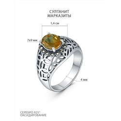 Серьги из чернёного серебра с султанитом и марказитами 925 пробы HE1661-ZN-LK