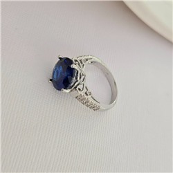 Кольцо 20 р ювелирная бижутерия коллекция "Дубай", покрытие посеребрение, вставка: фианиты и цирконы, цвет: синий и прозрачный, арт.414.136-20