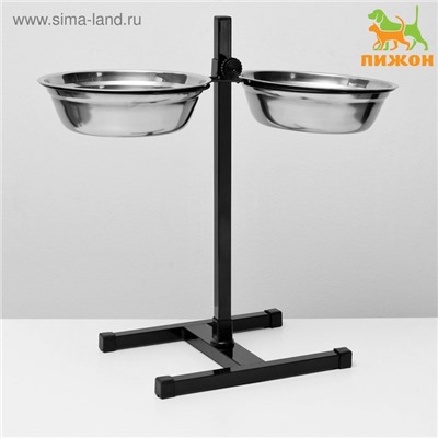 Подставка с мисками, 2×2 л, высота 50 см, разборная, чёрная