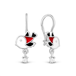 Серьги детские из серебра с эмалью и фианитами родированные - Птички 925 пробы 2113090