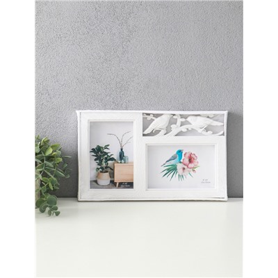Фоторамка - коллаж на 2 фото 10×15 см «Птицы на веточке», пластик, белая, 17.5×29.5 см