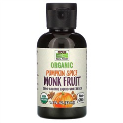 Now Foods, Real Food, Organic Monk Fruit, Zero-Calorie Liquid Sweetener, Pumpkin Spice, 1.8 fl oz (53 ml)