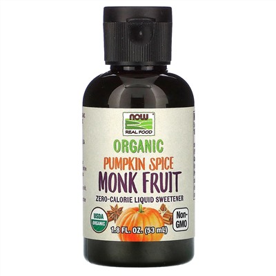 Now Foods, Real Food, Organic Monk Fruit, Zero-Calorie Liquid Sweetener, Pumpkin Spice, 1.8 fl oz (53 ml)