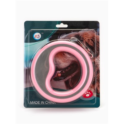 Рулетка - поводок для собак, лента 3 м, розовая, серая