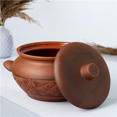 Жаровня Кунгурская керамика «Молочение», 3 л, с ручками, коричневая