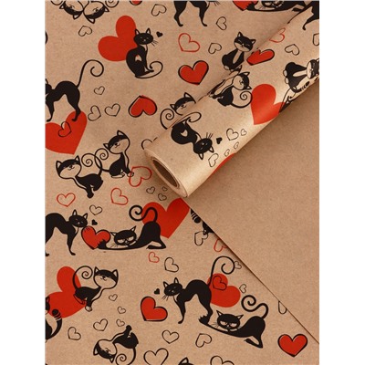 Бумага упаковочная крафт «Ля Мур», черный/красный, 0.72×10 м, 60±5% г