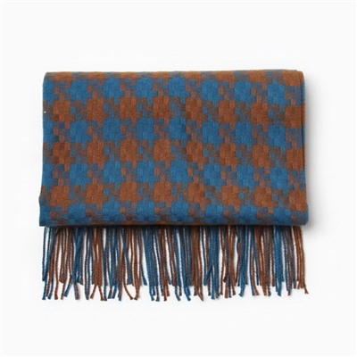 Шарф зимний с кистями MINAKU, размер 65×180 + 8 см, принт клетка