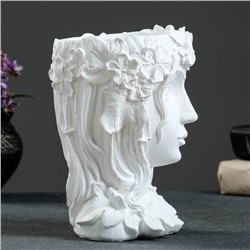 Декоративное кашпо для цветов «Девочка венком», 500 мл, 19×14×14 см, гипс, белое