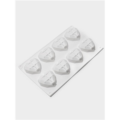 Форма для муссовых десертов и выпечки KONFINETTA «Сердце», силикон, 29×17×2 см, 8 ячеек, белая