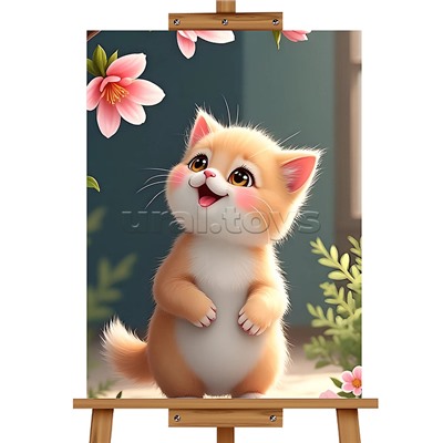 Мозаика алмазная "Котенок и цветы" 20*30см.