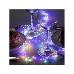 Гирлянда «Мишура» 1 м роса, IP20, серебристая нить, 100 LED, 2 режима, батарейки AAх3 (нет в комплекте), свечение мульти