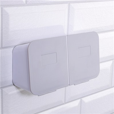 Органайзер для хранения, навесной, 2 секции, с клеевыми крючками, 20.2×11×6.4 см, белый/серый