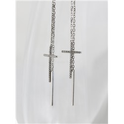 Серьги-пусеты гвоздики кресты из серебра с фианитами родированные (2 в 1) 925 пробы 12-1026р