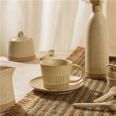 Чайная пара SL Home «Виенто», чашка 250 мл, блюдце d=15 см, керамика, бежевая