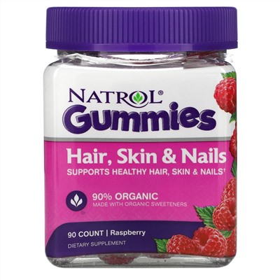 Natrol, Жевательные таблетки, Для волос, кожи и ногтей, Малина, 90 штук