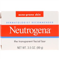 Neutrogena, Прозрачное кусковое мыло для лица, для кожи, склонной к акне, 99 г (3,5 унции)