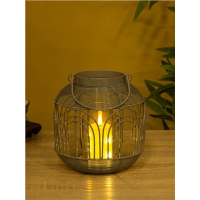 Подсвечник фонарь со стеклянной колбой, 19×19×19.5 см, d=8.5 см, металл, серый