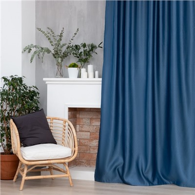 Штора портьерная на люверсах «Этель. Штрихи», синяя, 250×265 см