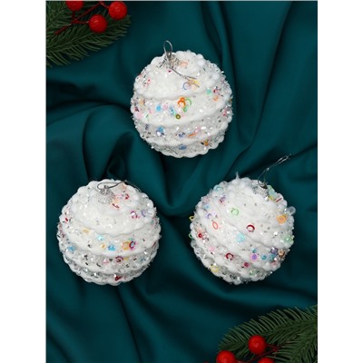 Ёлочные игрушки «Акли», шары новогодние, d=8 см, 3 шт., белый