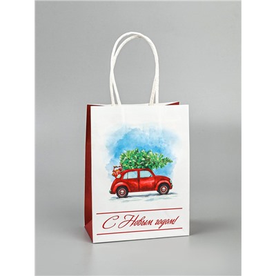 Пакет бумажный подарочный новогодний крафт «Ёлка» 16×12×6 см