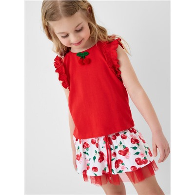 Комплект трикотажный для девочек: джемпер (футболка без рукавов), юбка-шорты